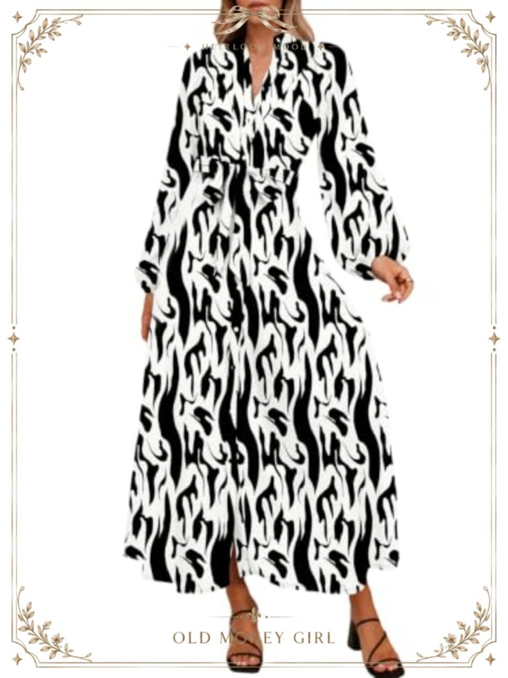 Women's Maxi Dress Long Sleeve Button Down Belted Floral Shirt Dress Pockets